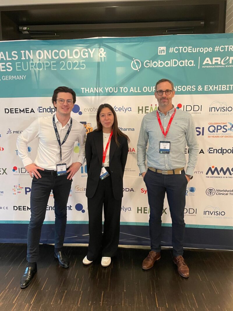 Excelya team members attending clinical research conference in Europe, representing expertise in clinical trials and CRO services