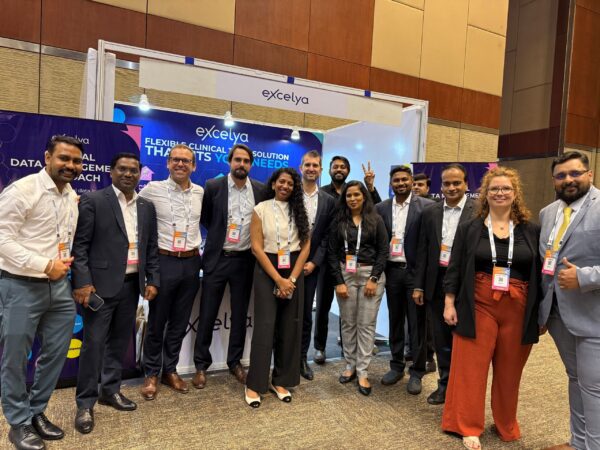 Diagram showing Excelya's integrated data ecosystems, combining EDC, labs, and ePRO datasets for holistic clinical trial insights.