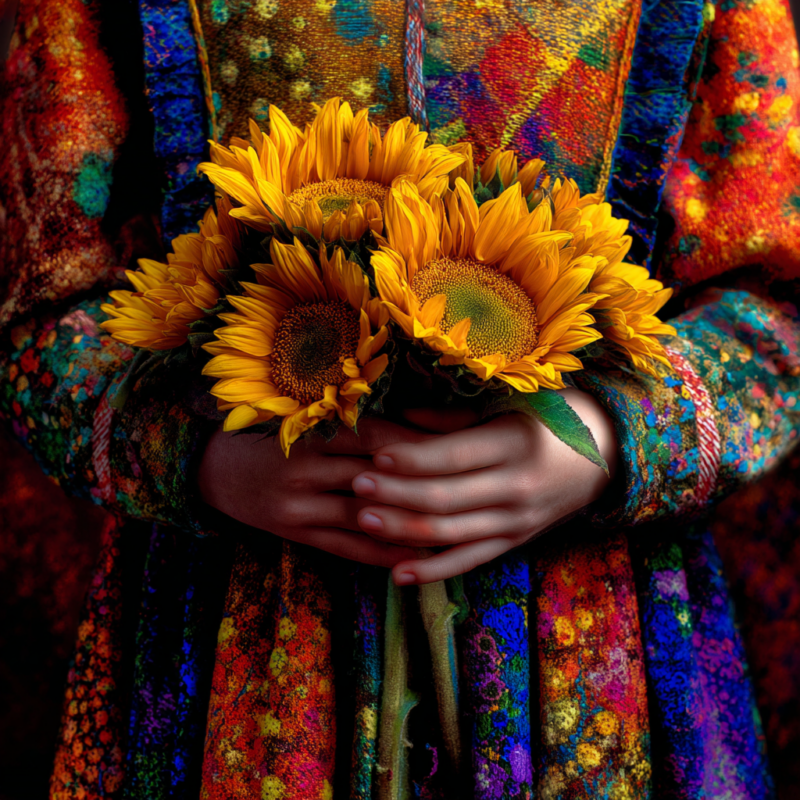 Hands holding a bouquet of sunflowers symbolizing Excelya’s commitment to sustainability and responsible growth