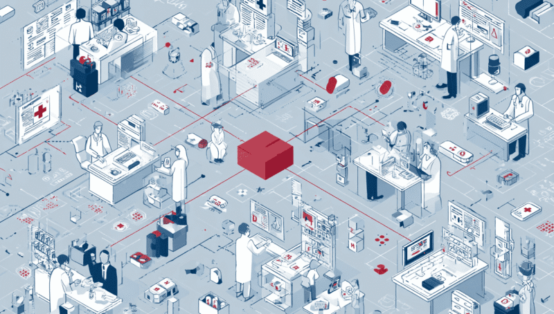 Illustration of medical teams coordinating safety monitoring and data review during early phase clinical trials